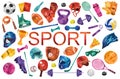 Sport vector colorful illustration background. Sports equipment inventory. Healthy lifestyle tools. Royalty Free Stock Photo