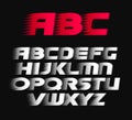 Sport vector font. Alphabet bold italics letters, white and red symbols.