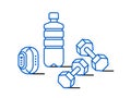 Sport water bottle, dumbbells and fitness bracelet