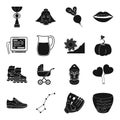 Sport, wedding, birth, astronomy and other web icon in black style.