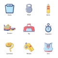 Sport weight icons set, flat style