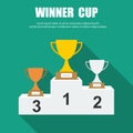 Sport winner podium with gold, silver and bronze trophy cup Royalty Free Stock Photo