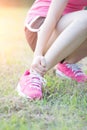 Sport woman ankle injury Royalty Free Stock Photo