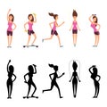 Sport woman characters. Vector female fitness silhouettes isolated on white background Royalty Free Stock Photo