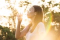 Sport woman drinking water during morning jogging Royalty Free Stock Photo