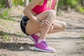 Sport woman with calf strain Royalty Free Stock Photo