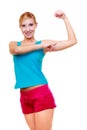 Sport woman fitness girl showing her muscles. Power and energy. Isolated. Royalty Free Stock Photo