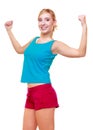 Sport woman fitness girl showing her muscles. Power and energy. Isolated. Royalty Free Stock Photo