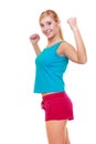 Sport woman fitness girl showing her muscles. Power and energy. Isolated. Royalty Free Stock Photo