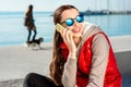 Sport woman on the promenade Royalty Free Stock Photo