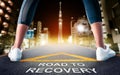 woman ready to go on Road to recovery concept for business and health concept with night Tokyo city background Royalty Free Stock Photo