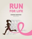 Sport Woman with Running Pink Ribbon, Breast Cancer Awareness. Royalty Free Stock Photo