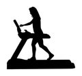 Sport woman running on treadmill in gym  silhouette. Girl on running track cardio training. Fitness lady personal trainer Royalty Free Stock Photo