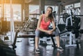 Sport woman sitting and relax after the training session,Concept healthy and lifestyle,Female tired with taking a break after exer Royalty Free Stock Photo