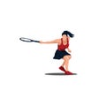 Sport woman swing his tennis racket horizontally to reach the ball - tennis athlete forehand swing cartoon