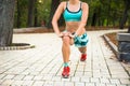 Sport woman training outside in city park . Fall time on street Royalty Free Stock Photo