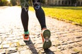 Sport woman training outside in city park . Fall time on street Royalty Free Stock Photo