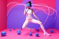 sport woman virtual digital reality neon virtual glasses vr reality game innovation. Generative AI.