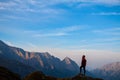 Sport women on the top of mountain Royalty Free Stock Photo