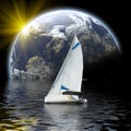 Sport yacht in planet sea