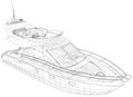 Sport Yacht on the white background. Technical illustration wire-frame. Vector rendering of 3d