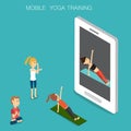 Sport Yoga traing online mobile Isometric 3D vector. illustration EPS10. Royalty Free Stock Photo