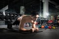 Sport. Young athletic man doing push-ups. Muscular and strong guy exercising, Portrait of a handsome man doing push ups exercise w