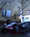 Sportbike and girl dancer go-go