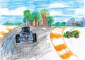 Sportcar racing. child drawing