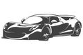 Sportcar vector black illustration isolated on white background. Hand drawn illustration.