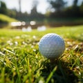 Sporting serenity Golf ball on tee, green grass closeup Royalty Free Stock Photo