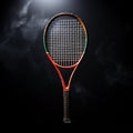 Sporting success symbolized by racket, shuttlecocks, on black with copy