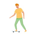 Sportive Boy Teenager in Casual Wear Skateboarding Vector Illustration