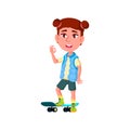 sportive little girl riding skateboard cartoon vector