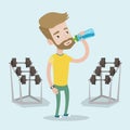 Sportive man drinking water vector illustration.