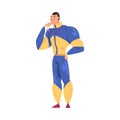 Sportive Muscular Man with Whistle, Male Coach Trainer Character in Sports Uniform, Physical Workout, Healthy Lifestyle