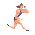 Sportive Muscular Woman Running with Whistle, Female Coach Trainer Character, Physical Workout, Healthy Lifestyle