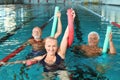 Sportive senior people doing exercises
