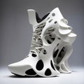 Sportive sneakers design in eclectic futuristic couture, 3D printing, futuristic, hybrid fashion fusion