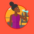 Sportive woman drinking water vector illustration.