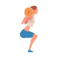 Sportive Young Woman Lifting Barbell, Active Sport Lifestyle Vector Illustration