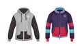 Sportive Zippered Track Jacket with Long Sleeves Vector Set