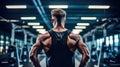 Man with strong muscles enter at the gym for a workout. Generative ai