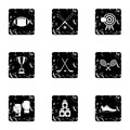 Sports accessories icons set, grunge style