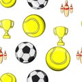 Sports accessories pattern, cartoon style