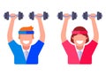 Sports activities man and woman. weight lifting.