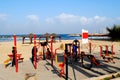 Sports activities, sports ground on the seashore, beach