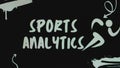 Sports analytics inscription on black background with running man symbol. Graphic presentation. Sports concept