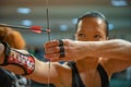 sports archery at the shooting range, competition for the most points to win the cup Royalty Free Stock Photo