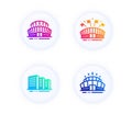 Sports arena, Buildings and Sports stadium icons set. Arena stadium sign. City architecture, Sport complex. Vector